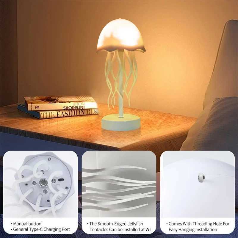 Cartoon Dancing Jellyfish Night Light RGB Gradient Cute Bedside Lamp Type-C Charging LED Table Lamp Home Decor Lighting XJ250703