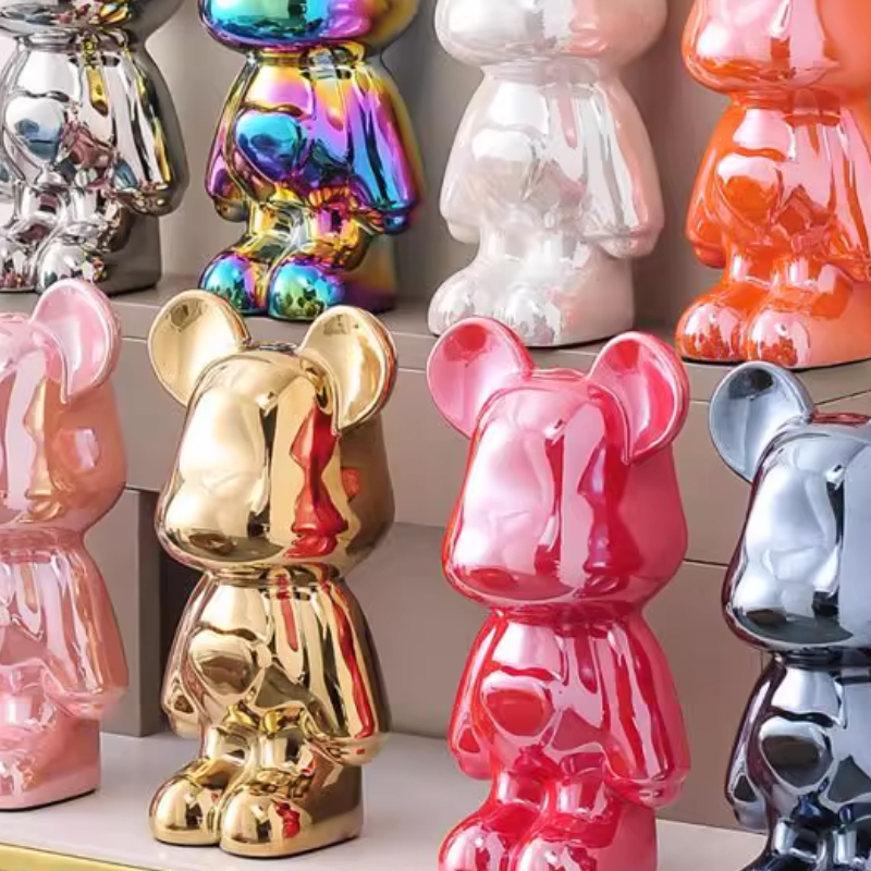 Handcrafted Cartoon Electroplated Bear Desk Ornament - Cute Porcelain Figurine