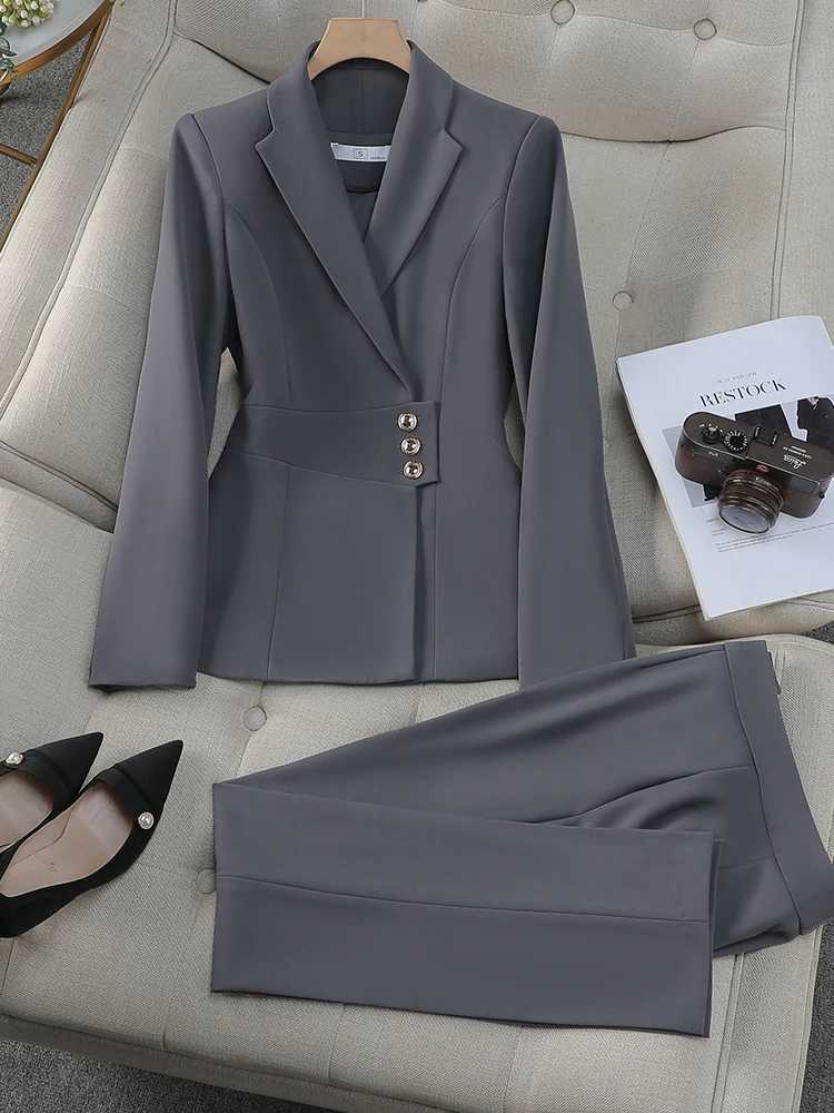 Women Pant Suit Gray Navy Black Office Ladies Female Business Work Wear 2 Piece Set Formal Blazer Jacket And Trouser X250704