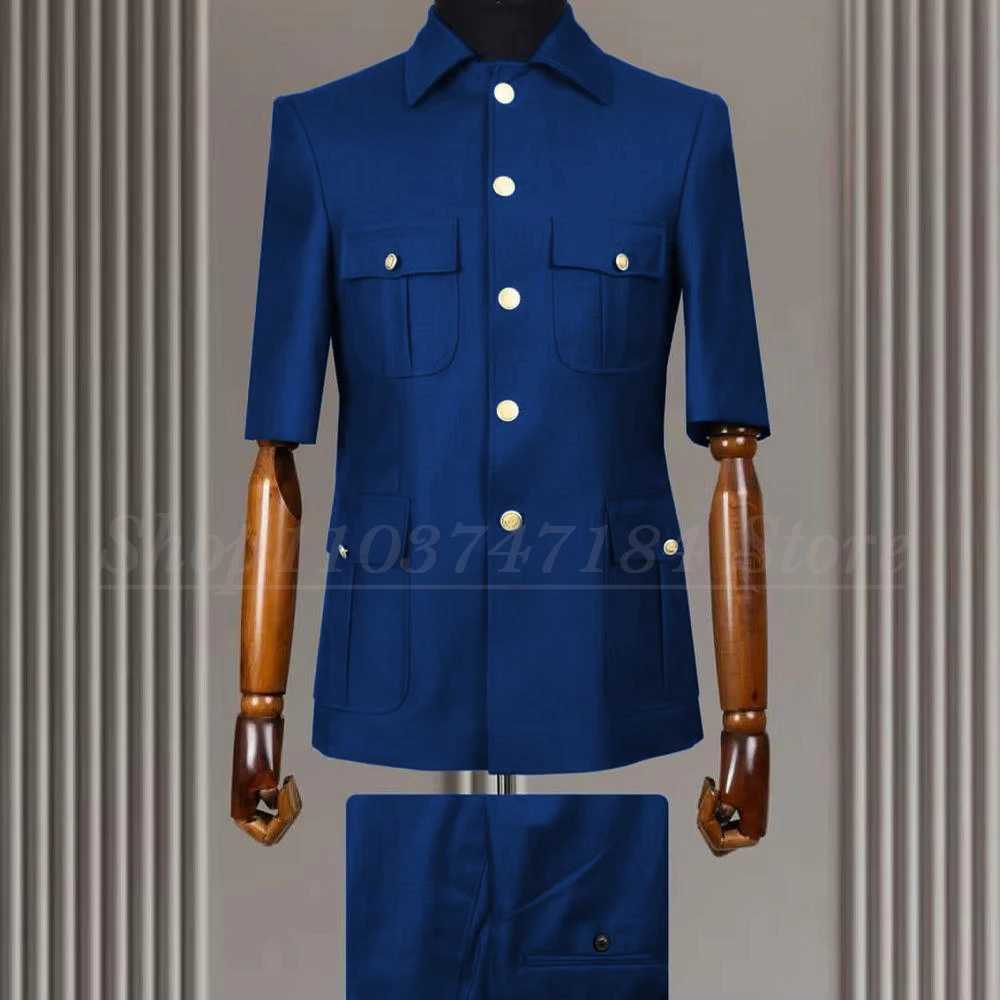Summer Men Suits Blazer Elegant Short Sleeve Stand Lapel Single Breasted Slim Fit Formal Wedding Clothing 2-Piece Jacket Pants X250704