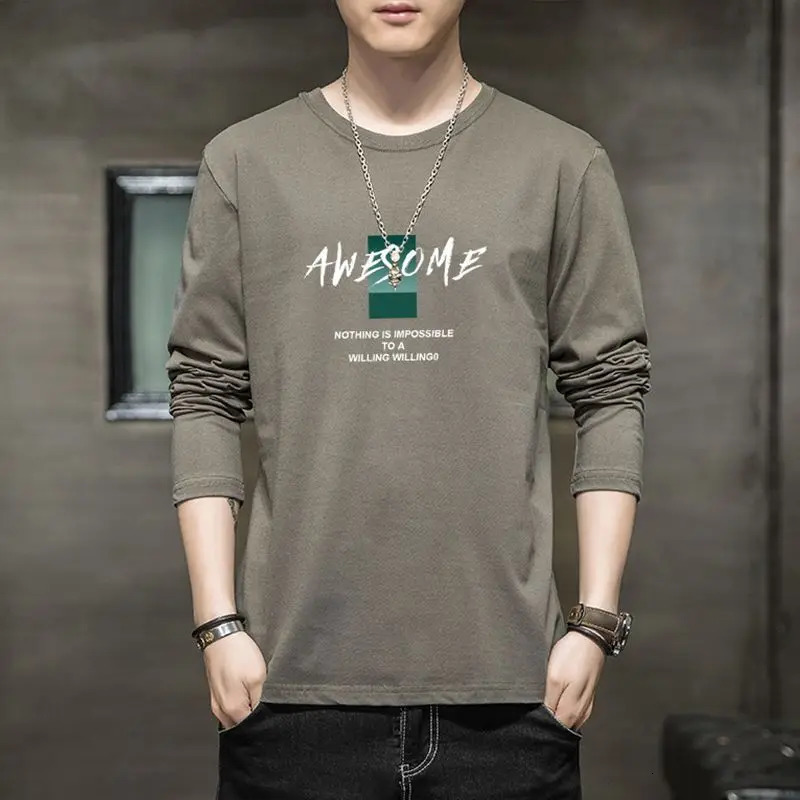 Clothes Spring Autumn Cotton Long Sleeve T-Shirt for Men Fashion Loose Trendy Casual O-Neck Tee for Teenagers 250704