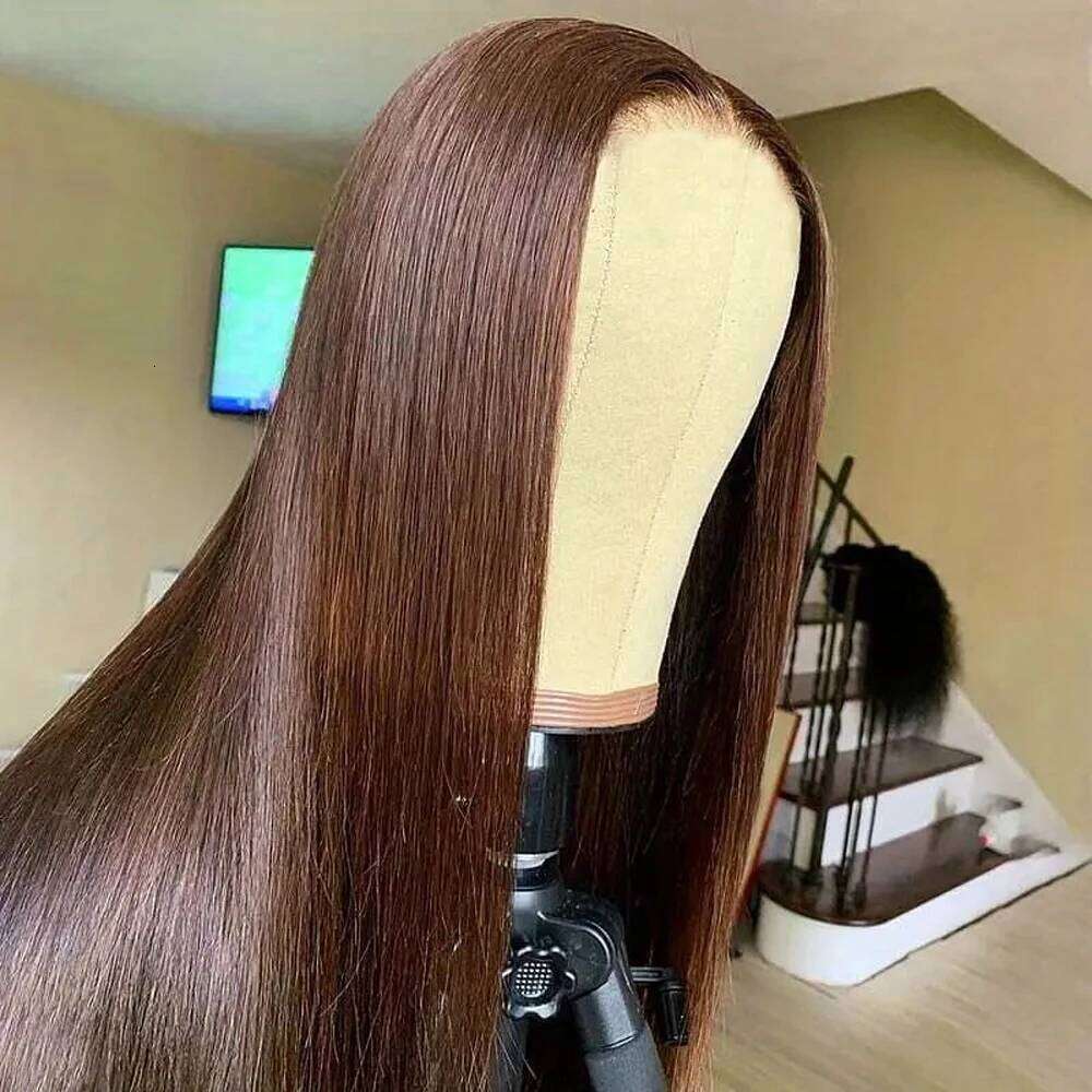 13x4 Chocolate Brown Long Straight Front Wigs For Black Women Colored Transparent HD Synthetic Lace Frontal Wig Pre Plucked