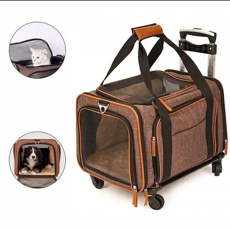 Gardner Pet Cat Carrier with Wheels and Litter Box, Breathable Mesh, Expandable Soft-Sided Carrier for Traveland Locking Zippers for Long Distance Car