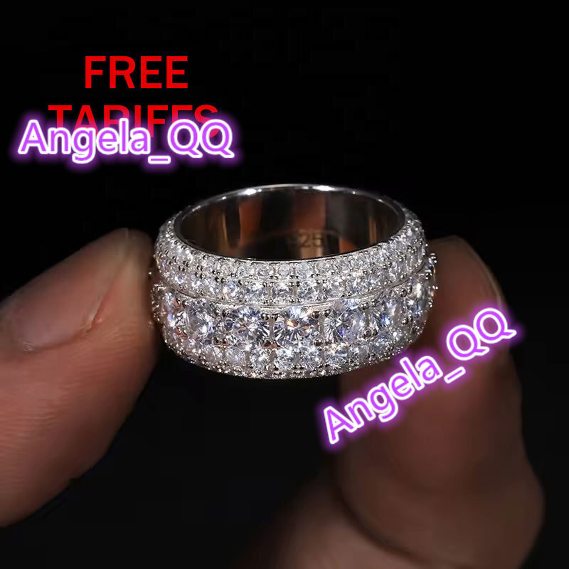 925 Silver Mens Eternity Ring Duty-Free Hip Hop Style with Dazzling VVS Moissanite Rapper Sparkling Design