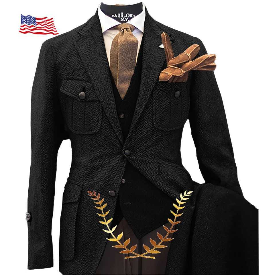 Mens Herringbone Suit Retro Jacket Pants Vest 3-piece Set Khaki Slim Fit Outfit Wool Outfit Winter Casual Suit for Men X250704