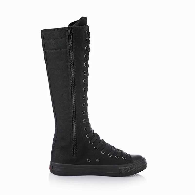 2024 New FAshion 3Colors Womens Canvas Boots Lace Zipper Knee High Boots Flat Shoes Casual High Help Punk Shoes Z250704