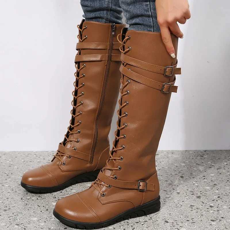 Winter Boots for Women 2023 Combat Cowboy Knee High Long Leather Platform Shoes Black Gothic New Rock Punk Solid Womens Boots Z250704