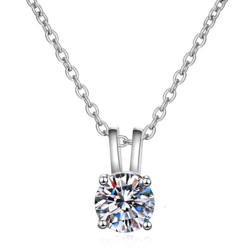 S925 Pure S925ier One caratS925 ClaS925S925ic Four-Prong Necklace Korean S925tyle S925imple MoiS925S925anite Collarbone Chain for Women df0