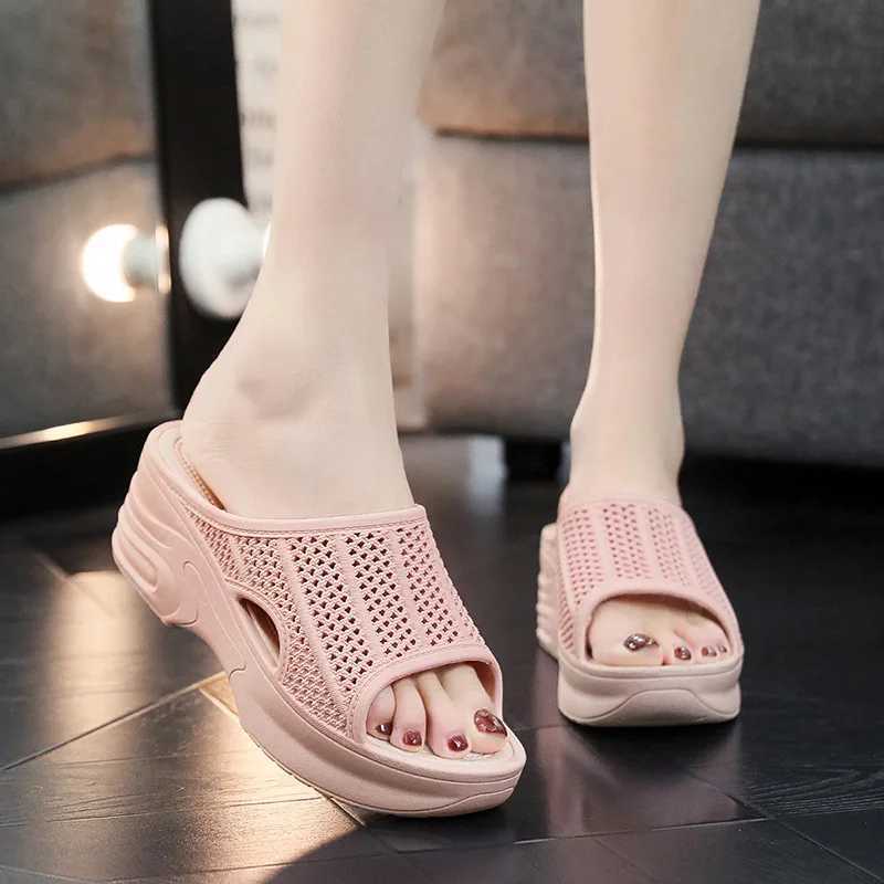 Womens Platform Mules Colgs Slip on Wedge Thick Sole Colg Slippers Fashion Heeled Flatform Sandals Beach Comfort Soft Slippers W250704