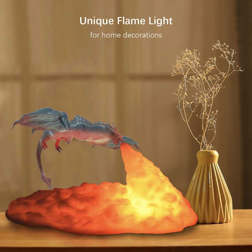 3D Printed Fire Dragon Lights LED USB Rechargeable Desktop Lamp for E-sport Child Gifts Murder Mystery Game Camping Gaming DecoXJ250703