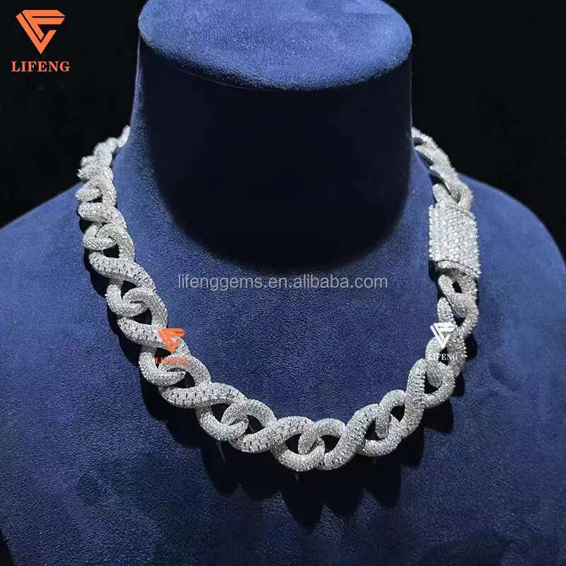 14MM Hot Selling Silver Moissanite Necklace VVS Diamond Luxury Cuban Chain in Hip-Hop Style With Gold Plating
