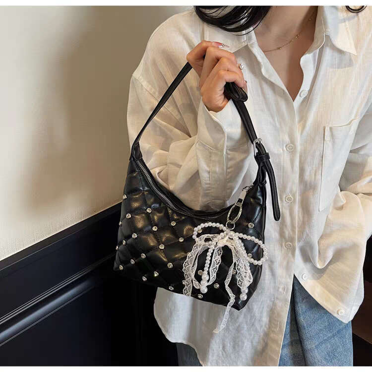 High-End Niche for Women Summer 2025 New Fashion Diamond-Studded Single Shoulder Underarm Korean Style Dumpling Bag