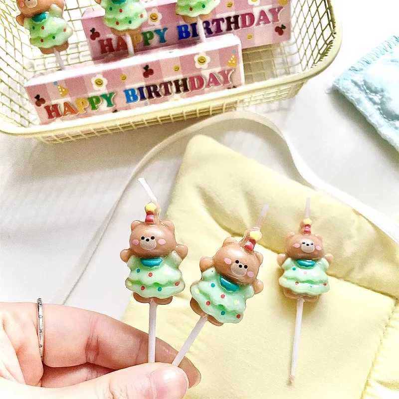 3pcs Wear Skirt Bear Candles Kids Birthday Cake Decoration Cake Toppers Cartoon Bear Birthday Candle W250704