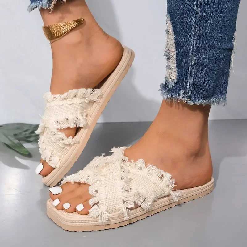 New Bohemian Resort Slippers 36-43 Womens Summer Comfort Beach Sandals Cross Tassel Sandals Slippers Women Sandals Slipper W250704