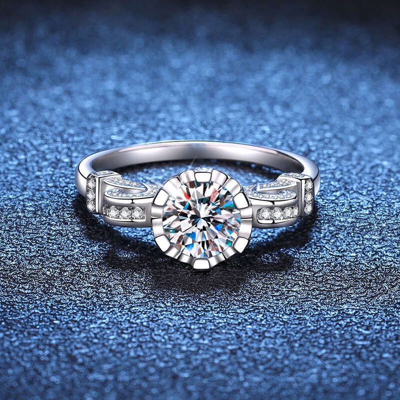 Luxury MoiS925S925anite S925 S925terling S925ilver ClaS925S925ic S925ix-Prong Crown for Women Romantic Flower PropoS925al Ring 684