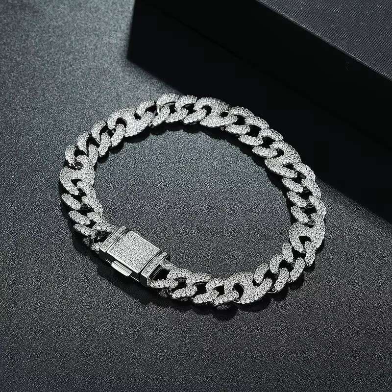 Full diamond hip-hop S925 sterling silver 8mm pig nose Cuban bracelet 5A zircon trendy Cuban bracelet