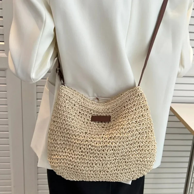 Ladies Fashion Summer Straw Crossbody Bag Women Beach Holiday Shopping Woven Shoulder Handbag Messenger Purses For Women Bags 250701