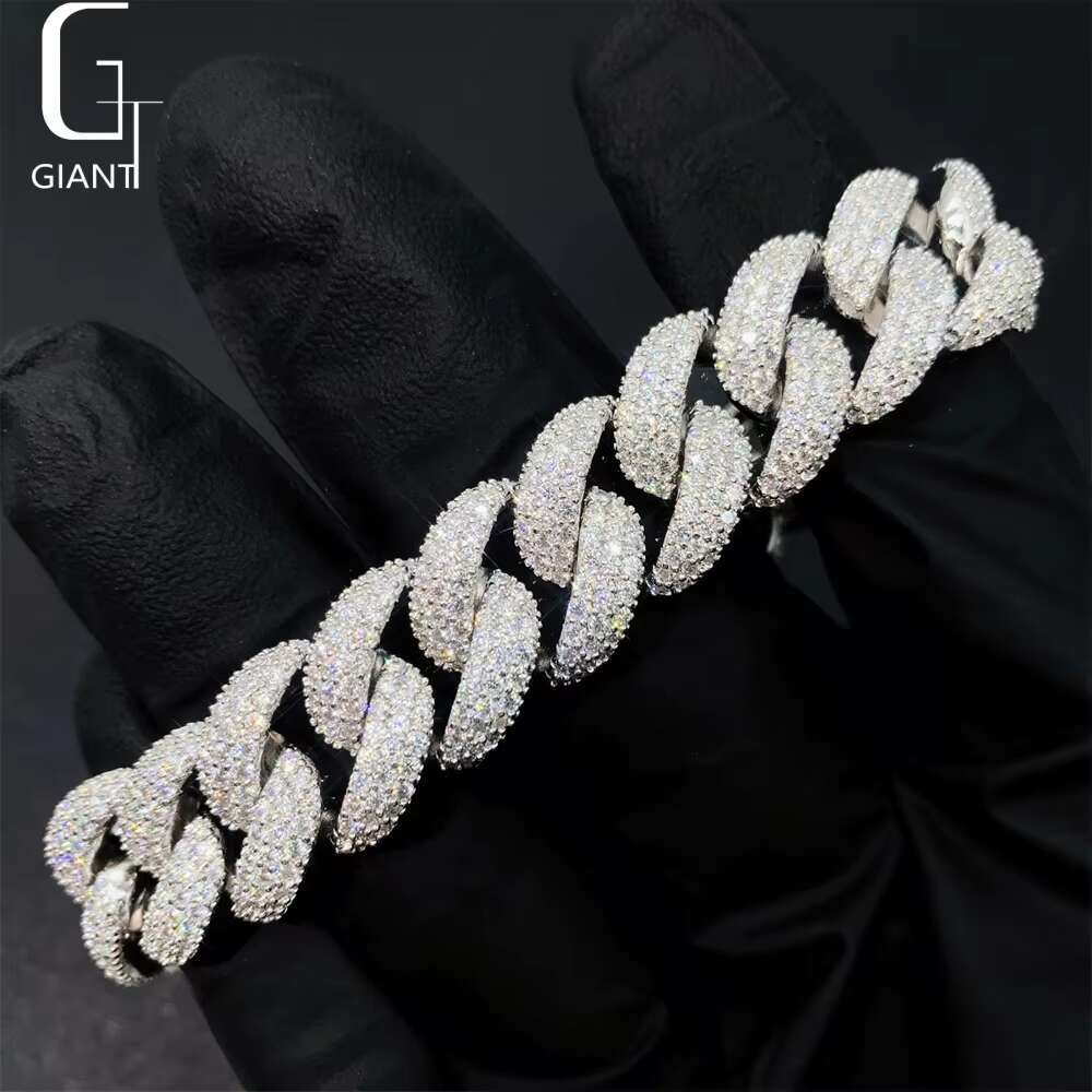 15 mm HIP HOP 925 Sterling Silver VVS Moissanite Diamond Cuban Jewelry Fashion Cuban Link Chain Necklace Bracelet Unisex