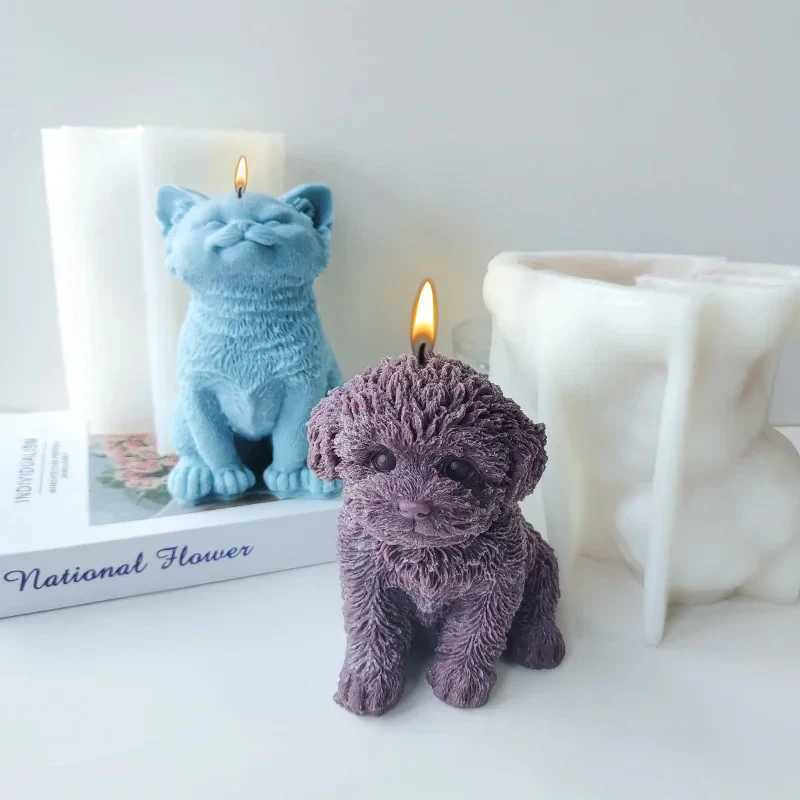 3D Kitten Puppy Silicone Mold Cute Animal Sitting Cat Teddy Dog Scented Candle Plaster Ornaments Molds Home Decor Crafts Making W250704