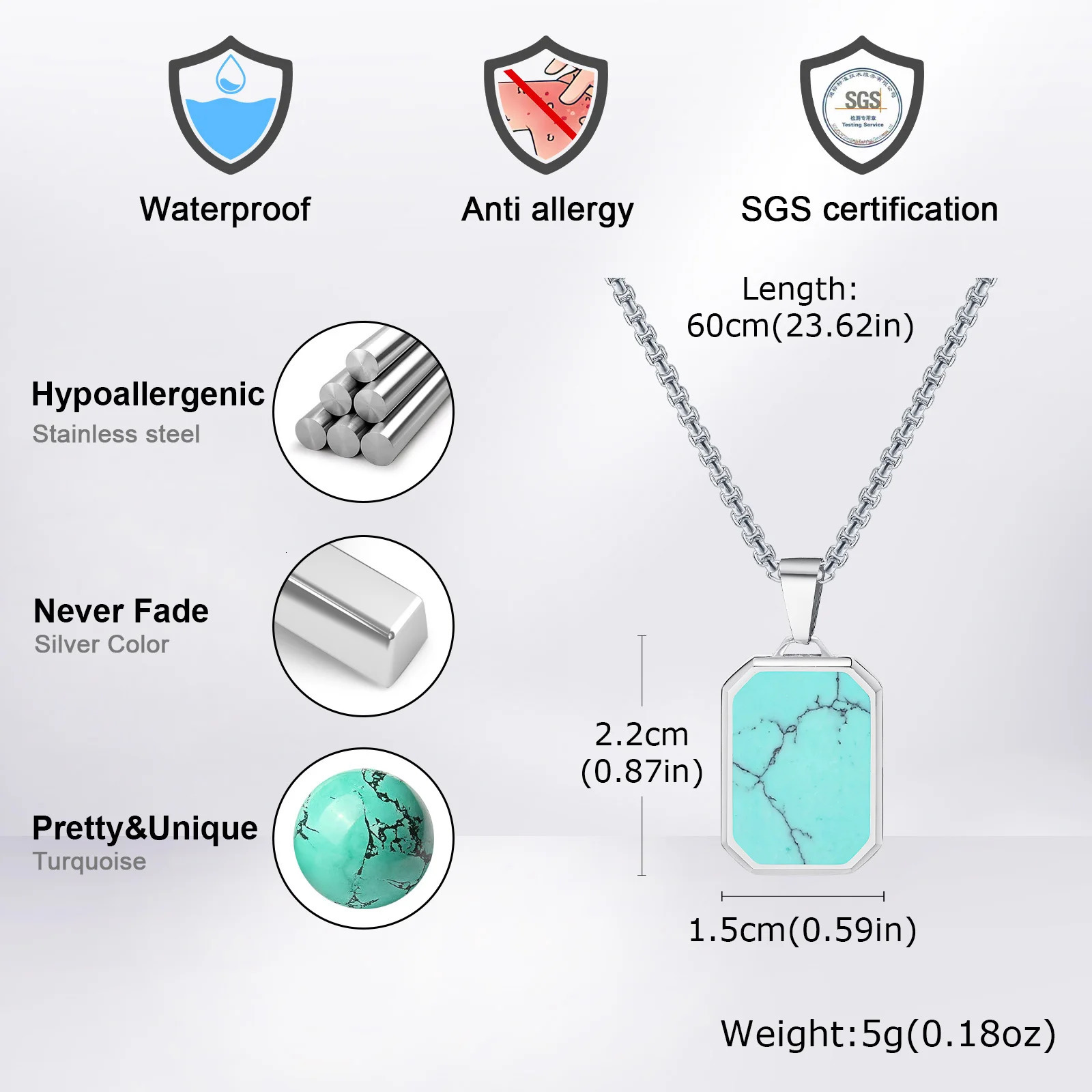Trendy Pendant Necklaces for Men BoysSquare Natural Stone Stainless Steel Necklaces Hip Hop Cool Jewelry Gifts 250701