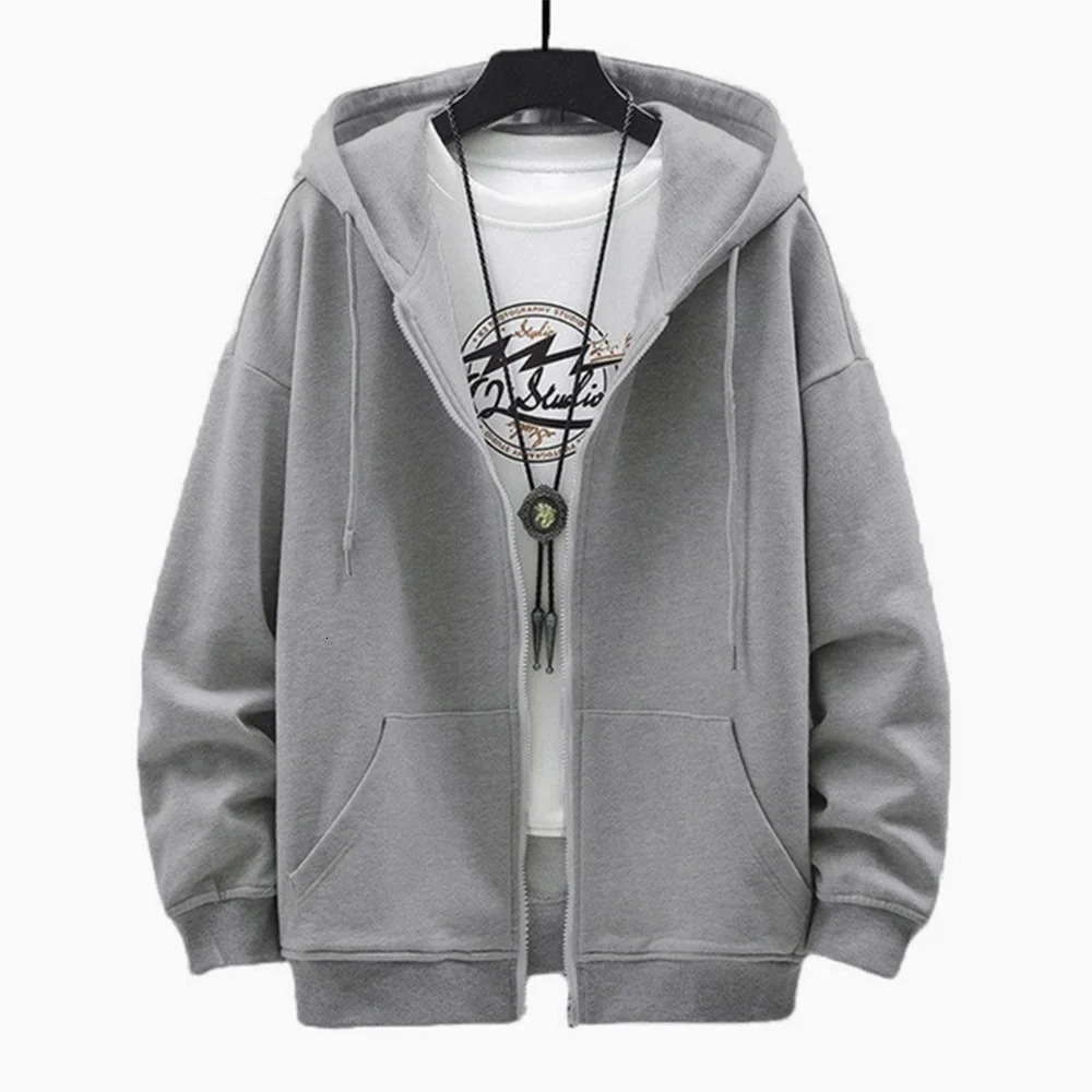US Size Zip Up Hoodies Autumn Hooded Sweatshirts Mens Hoodie Cardigan Solid Color Classic Jacket Men Coat Clothing 250704