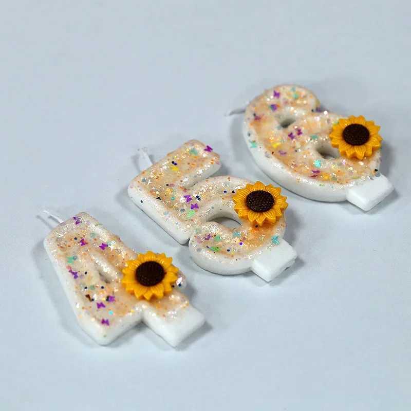 0-9 Number Yellow Sunflower Birthday Candles Butterfly Glitter Decor Cupcake Topper Sweet Princess Baking Supplies Fashion W250704