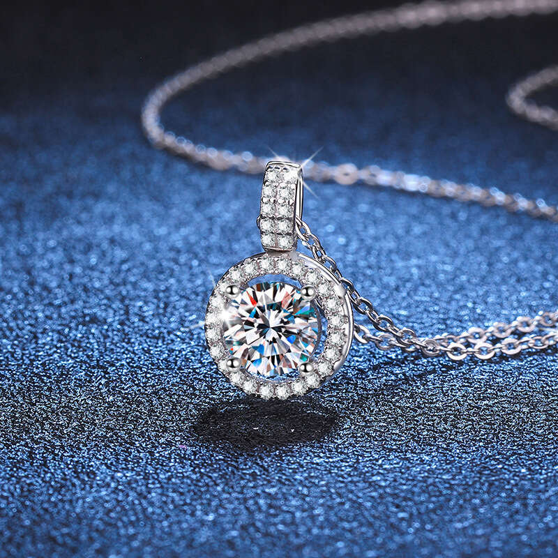 S925 Pure S925ier Micro Paved Full Dia Round Pendant Clavicle Chain for Women D Color 1 caratS925 MoiS925S925anite Necklace f9f