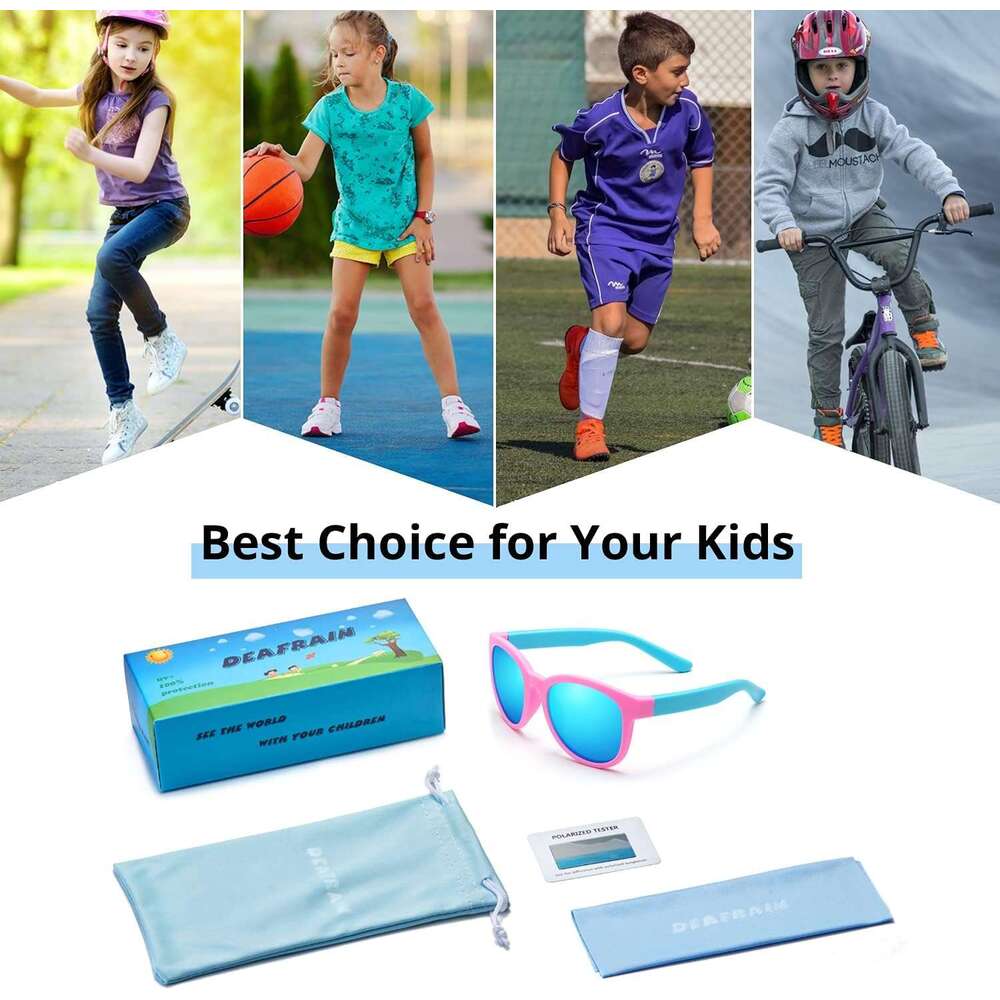 Polarized Sunglasses 3 Kids TPEE Rubber Flexible Frame 100% UV Protection Shades for Boys Girls Age 5-13 100%