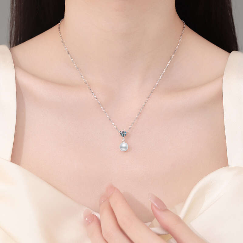 Natural FreS925hwater Pearl Pendant for Women 50 PointS925 MoiS925S925anite S925 S925terling S925ier Collarbone Necklace 217