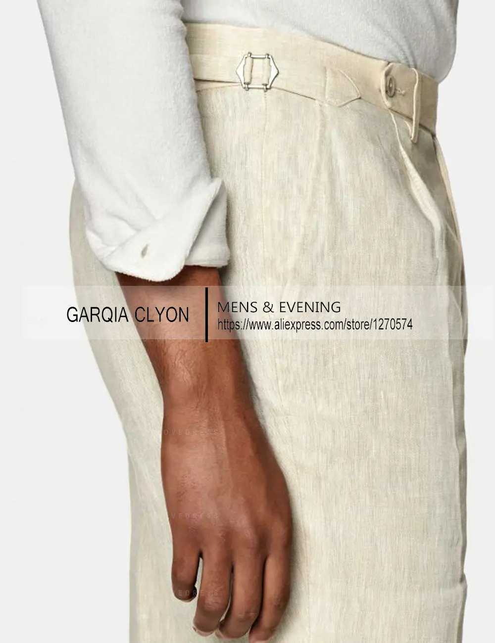 New 2 Pieces Linen Mens Suits With Belt Tuxedo Summer Casual Style Groomsmen For Wedding (Blazer+Pants) X250704