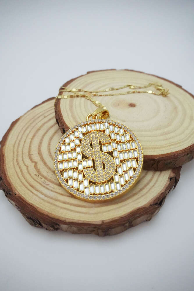Hip-Hop Punk Style Gold-Plated Moissanite Diamond vvs1-Studded Roundel Pendant Funky Money Symbol Fashion Necklaces Made of 925 silver