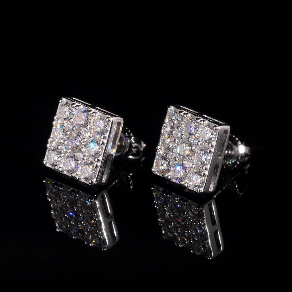 New Design Hip Hop GRA Certificate 925 Sterling Silver Square VVS Moissanite Diamond Stud Earrings