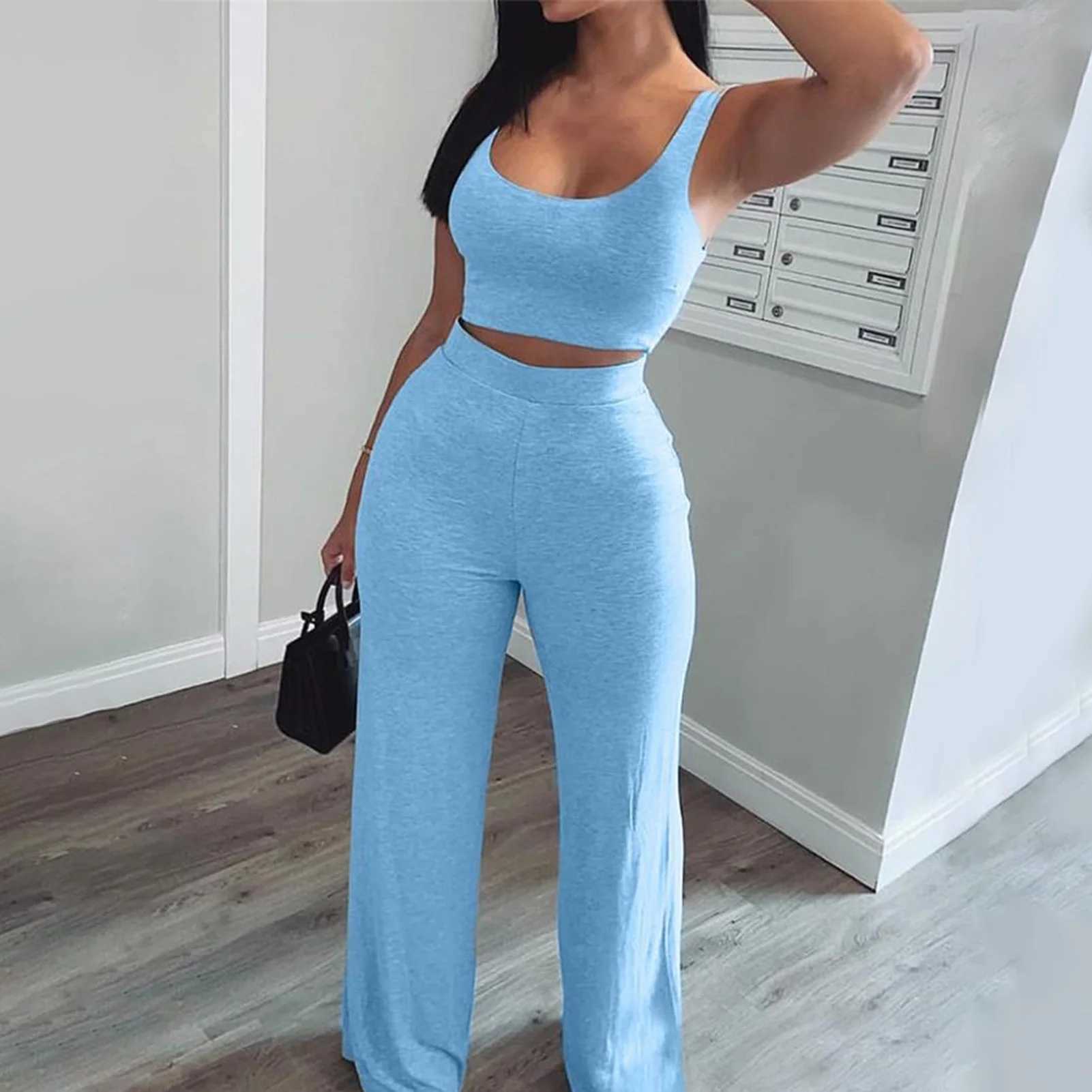 Women Tracksuit Sexy Sling Navel Exposed Tube Top Flared Legs Pant 2 Piece Set Elastic Waist Slveless Crop Tops X250704
