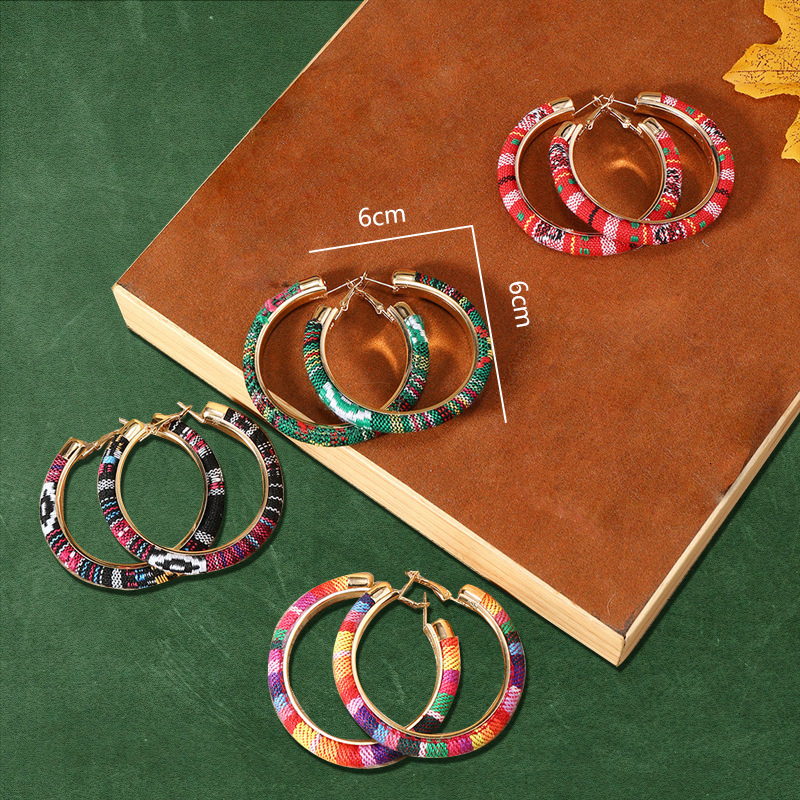 Bohemian Style C-Shaped Colorful Fabric Strip Niche Design Fashion Trend Women's Hoop Earrings