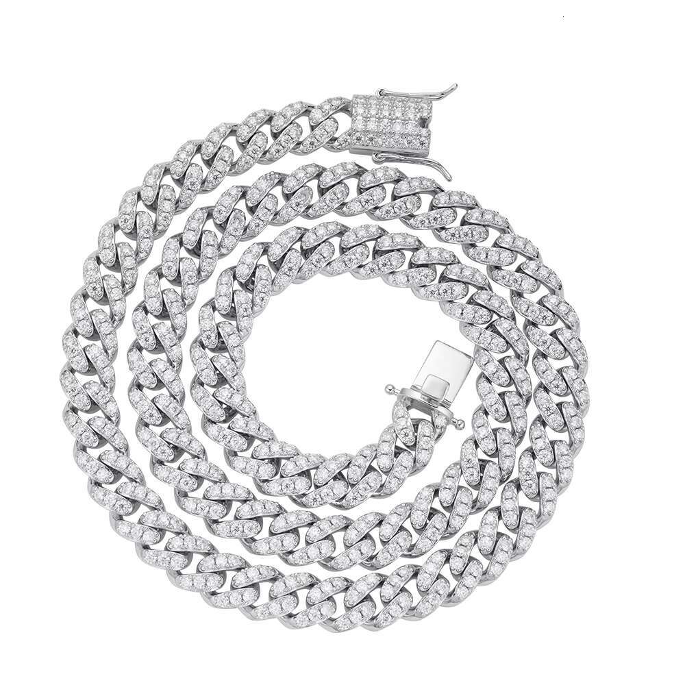 2024 New Arrival Wholesale Hiphop Jewelry Pure Silver Micro Pave Pass VVS Moissanite Diamonds Italy 10mm Cuban Link Chains