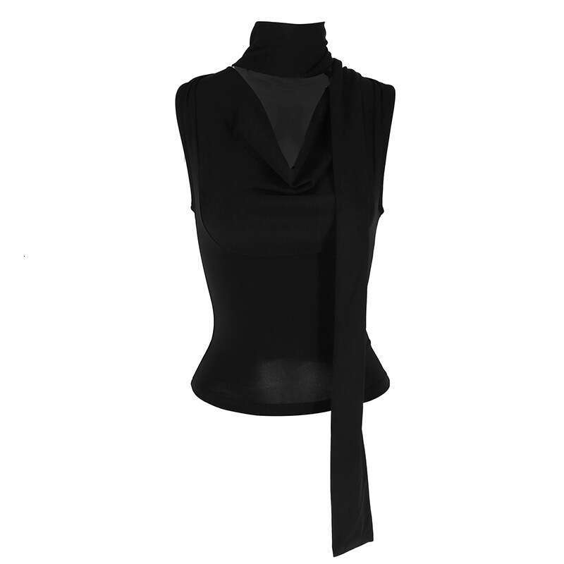Ruffle Neck Sleeveless Vest for Women Summer Waist Slimming Sexy Fit Purple Tie Strap Top Outerwear 2025 Elegant Versatile New Trendy Fashion Ins