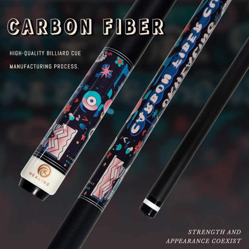 OKHEALING 1/2 Split Pool Cue Stick Carbon Fiber Billiard Cue 11.8mm Black Bakelite Tip Radial Pin / 8 Teeth Joint 1474mm/58inch Weight Adjust 19-20oz 