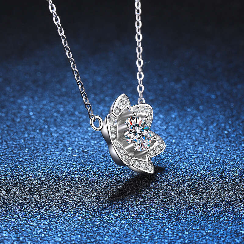 S925 Pure S925ier D Color 1 caratS925 Plated Camellia Pendant MoiS925S925anite Dia Necklace for Women 86e
