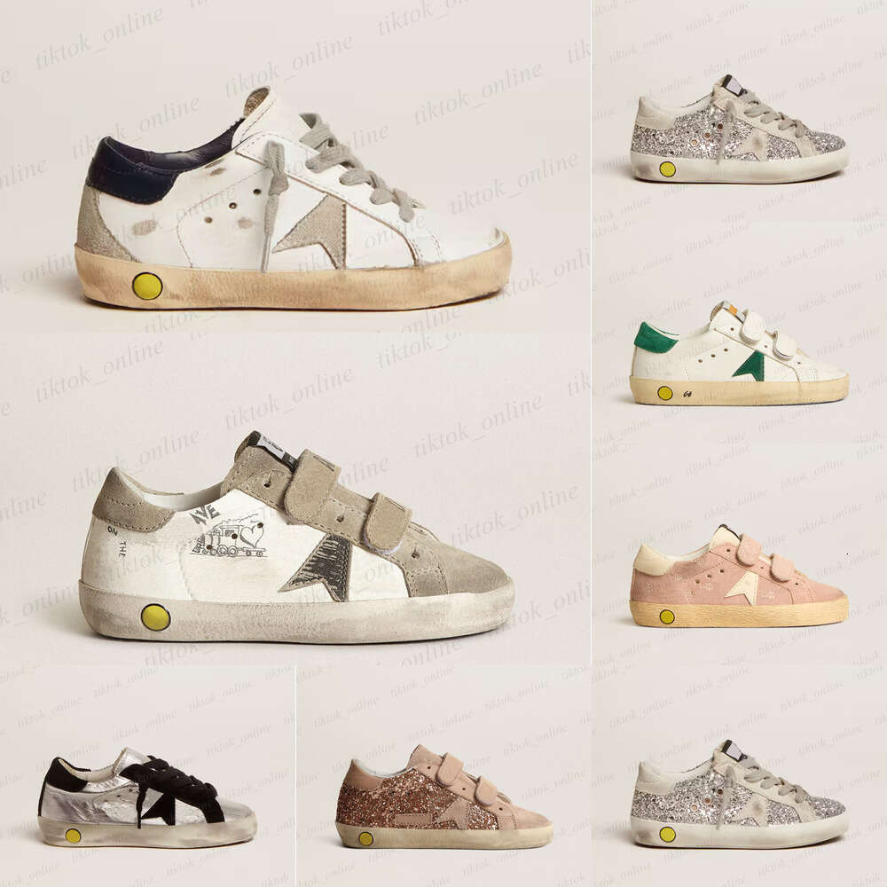 Designer Star Kids do old dirty Casual Shoes Sneakers Italy Black Navy Blue metallic pink leather with gray suede Infant Childrens Boys Girls Trainers