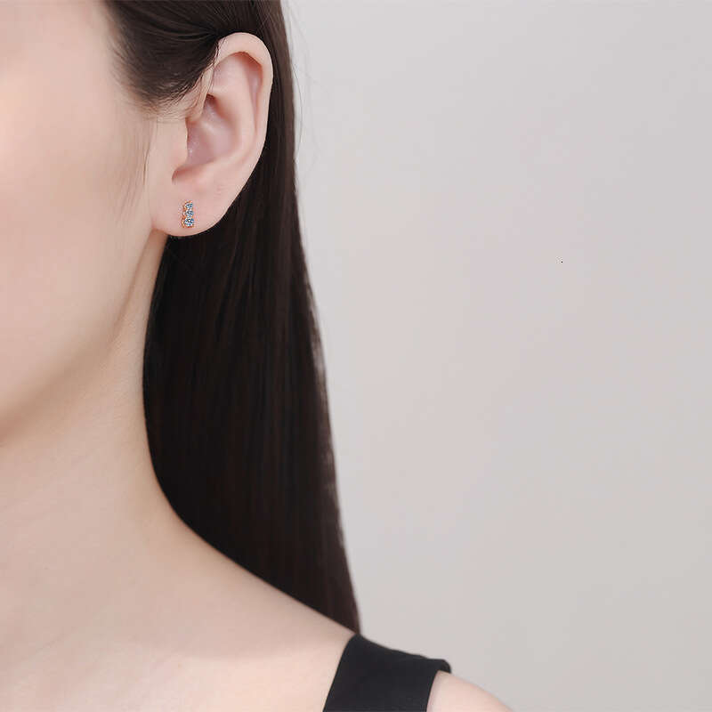 S925terling S925ier Full Dia Three S925tone Light Petite D Color MoiS925S925anite EarringS925 for Women e93