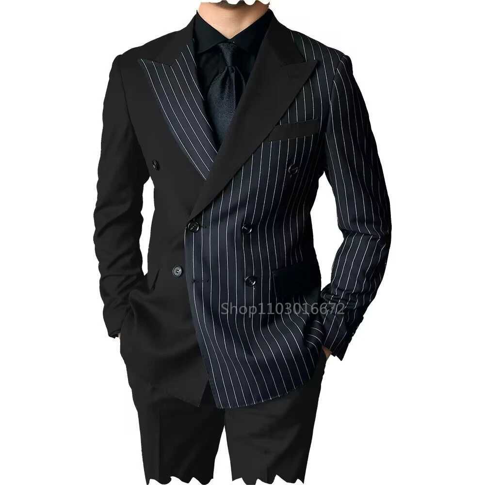 New Style Slim Fit Men Suits 2 Piece Groom Tuxedos Peak Lapel Double Breasted Blazer Pants Sets Prom Business Costume Homme X250704