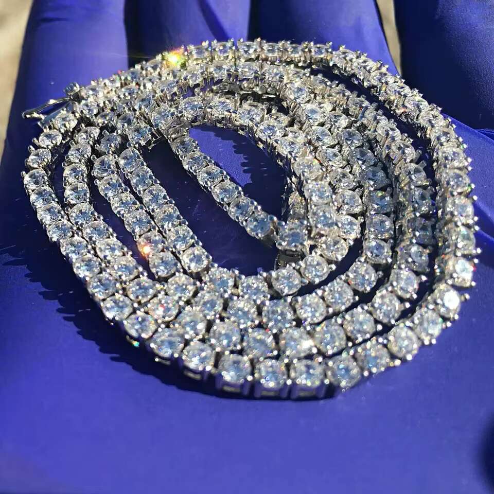 Hip Hop Iced Out D Color White VVS 925 Sterling Silver 4mm 16/18 Inches Moissanite Diamond Tennis Chain Necklace Jewelry