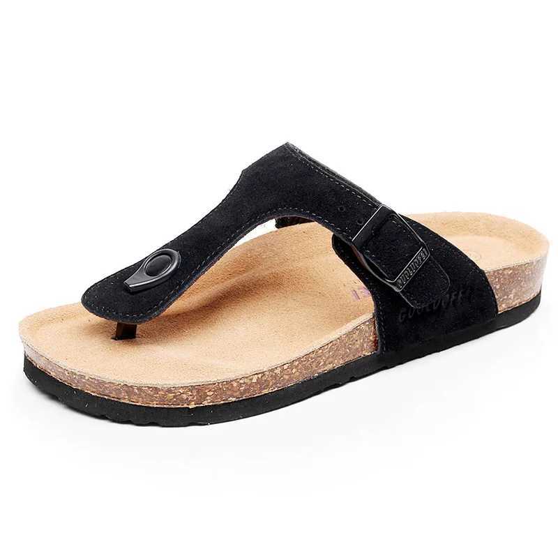 Fashion Women Men Leather Flip Flops With Arch Support Cork Footbed Slide Sandals For Ladies Girls Comfortable Beach Slippers W250704