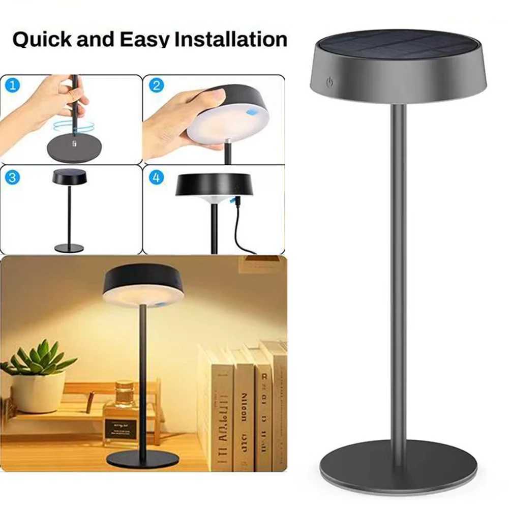 Solar Table Lamp Dimmable LED Desk Lamp Waterproof Cordless Table Lamp Rechargeable Night Lamp for Indoor Outdoor Night Lights XJ250703