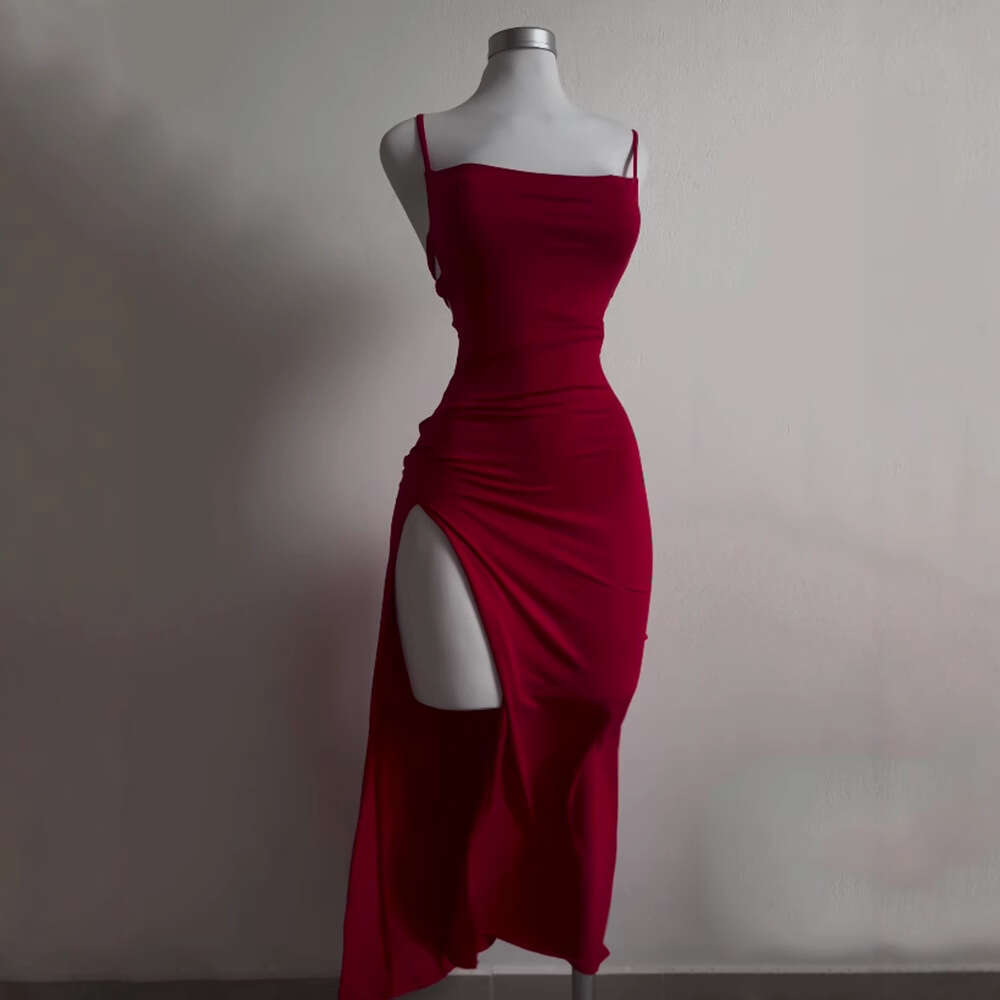 European and American Sexy Strap Split Slim Back Tie Backless Summer Party Long Dress Wholesale 2025 New Style Elegant Unique Fashion