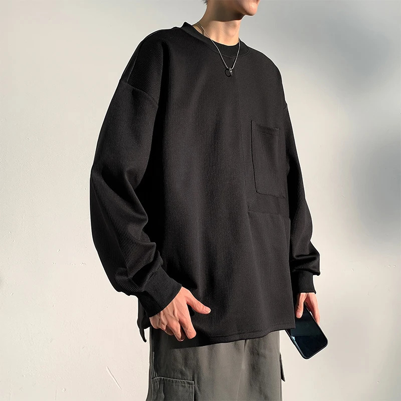 Sweatshirt mens roundneck spring and autumn solid color sweatshirt loose Korean version trendy top 250704