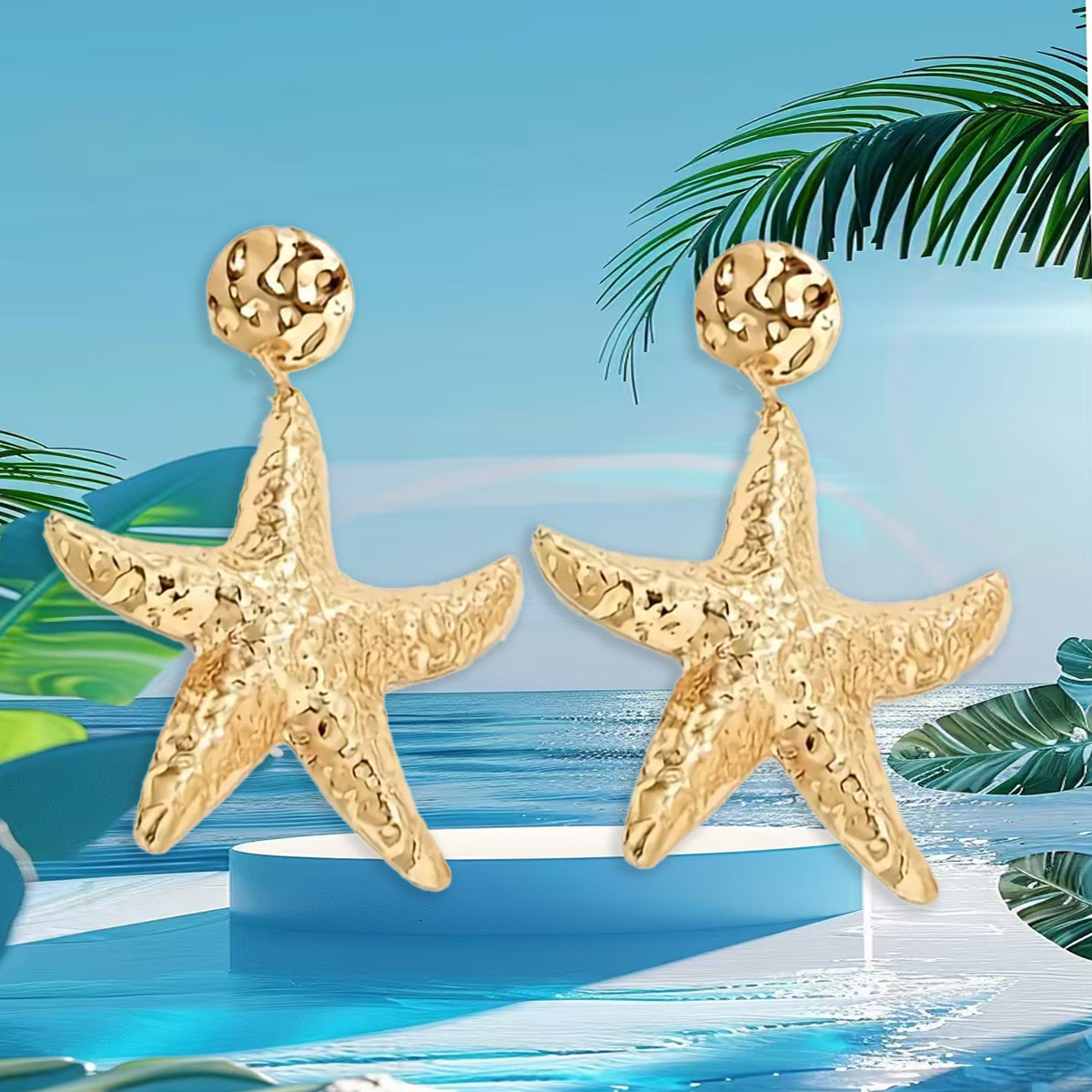 Vacation Ocean Elements Hammered Texture Starfish Shape Ins Style Women's Earrings Summer