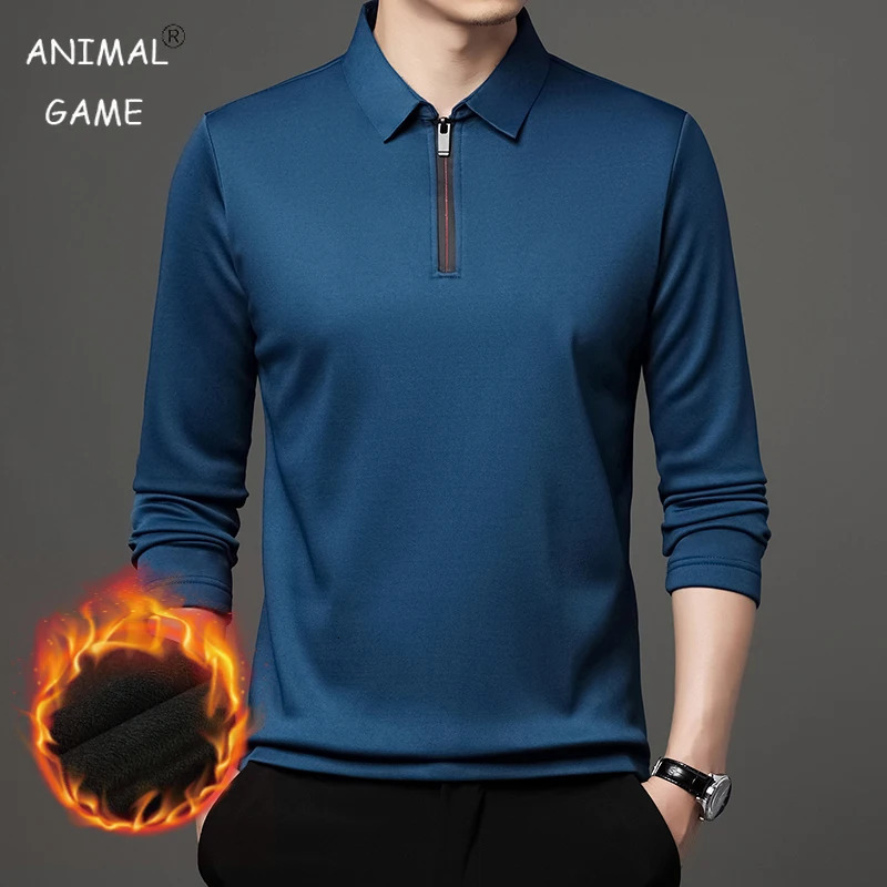 T Shirt Zipper Polo Shirt Male Fashion Turn-Down Collar Long Sleeve Business Men Clothes 250704
