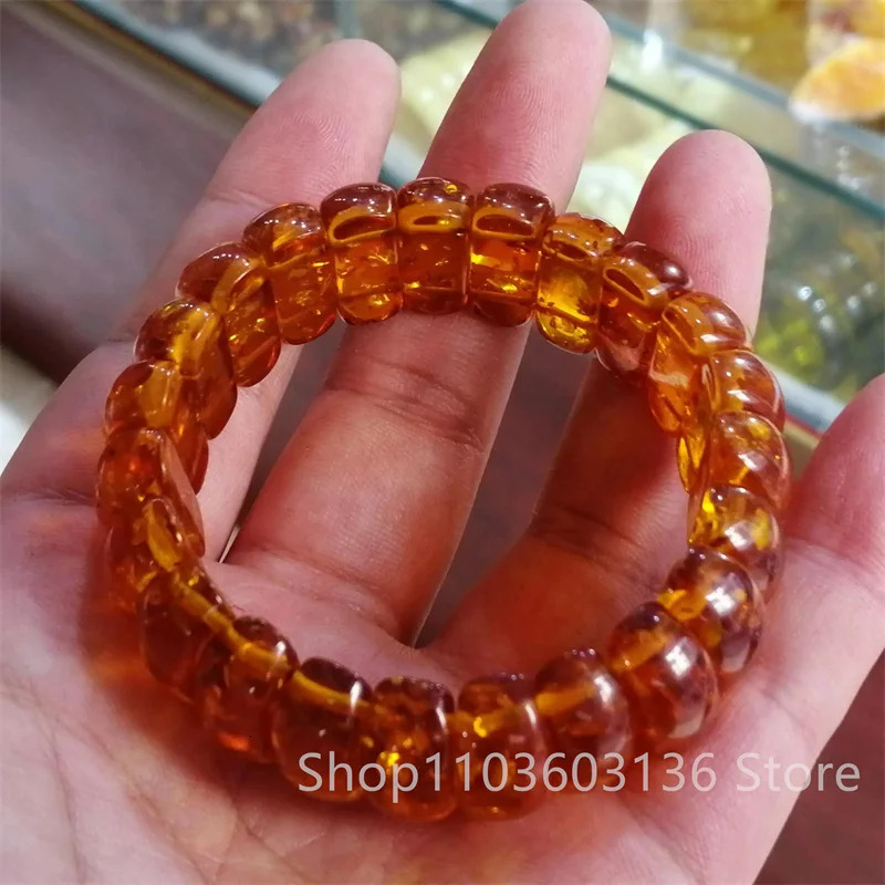 Natural Baltic Amber Flower Wide Bracelet Men Women Healing Jewelry Gemstone Bangle Floral Ambers Elastic Lucky Amulet Bracelets 250628