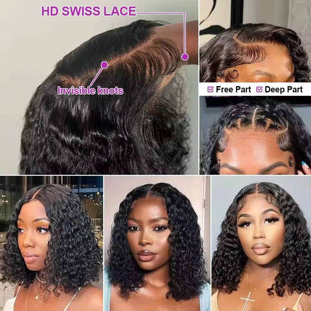 7x5 13x4 Glueless Human Ready to Wear Curly Bob Wigs PrePluck With Baby Hair Deep Water Wave Lace Frontal Wig for Women